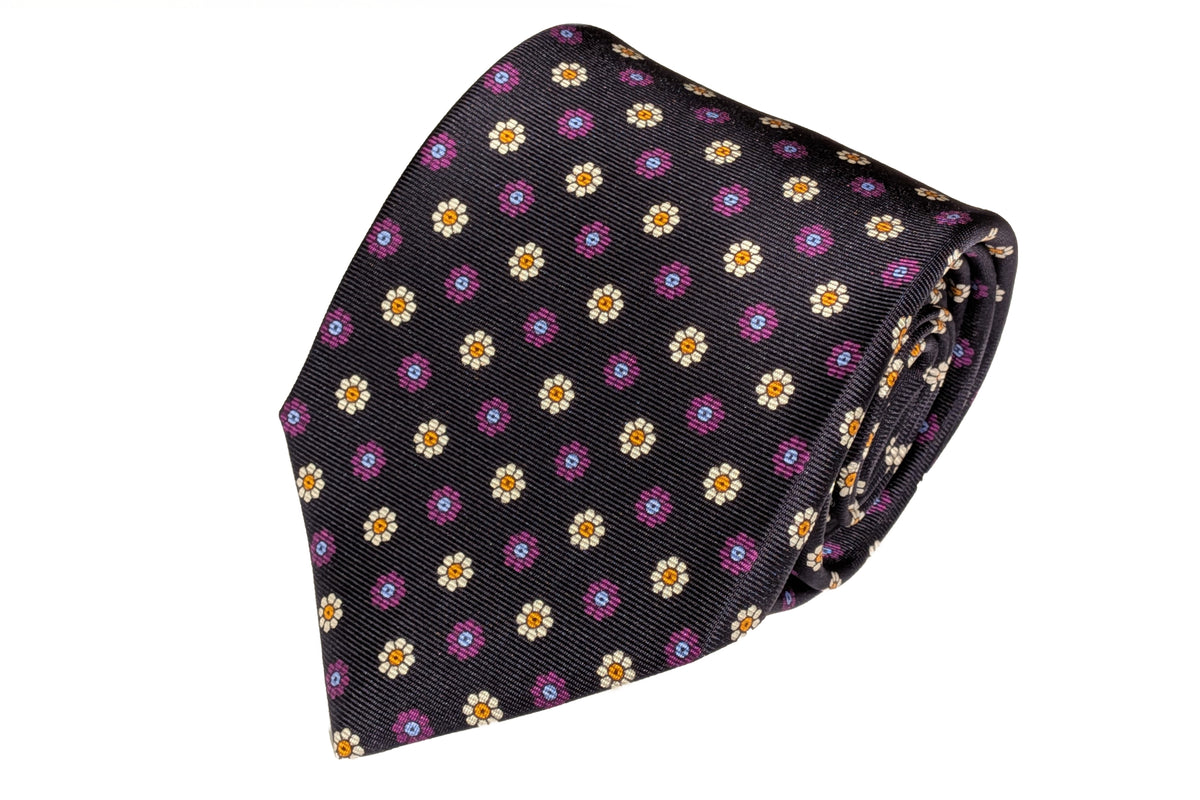 メローラ MEROLA SERIES ネクタイ ◇ 花小紋 (ネイビー・ホワイト)《50