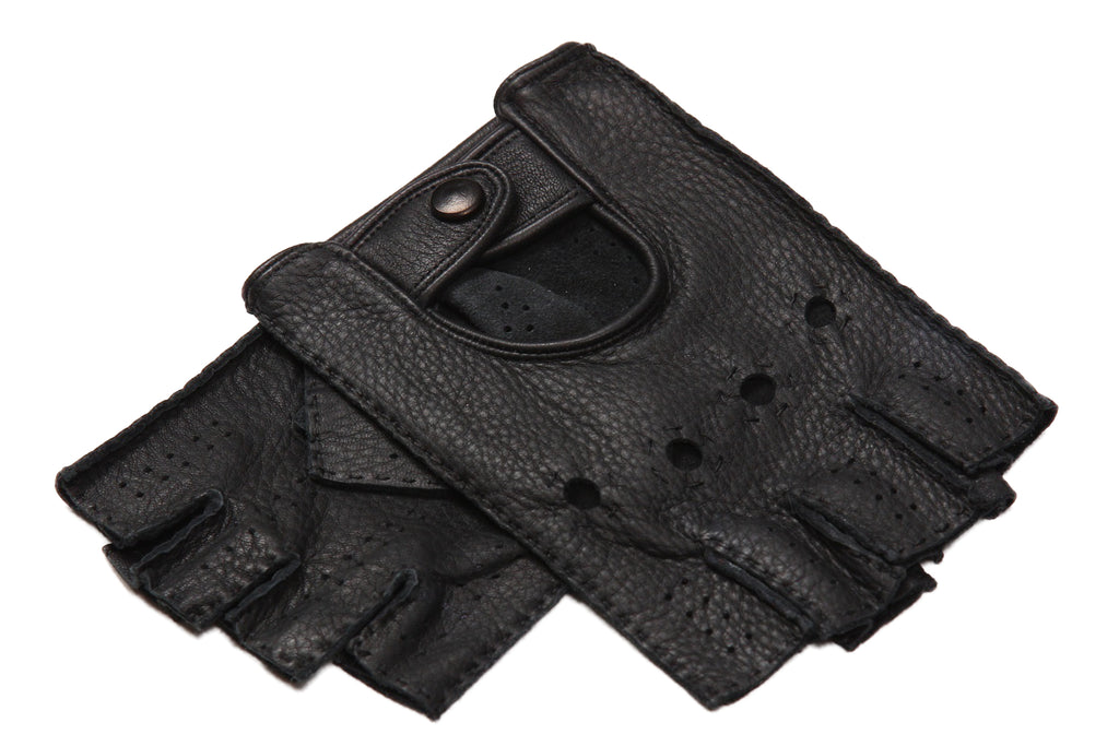 メローラ メンズ手袋◆ディアスキンドライビンググローブ◆ブラック/NERO《指なしタイプ》