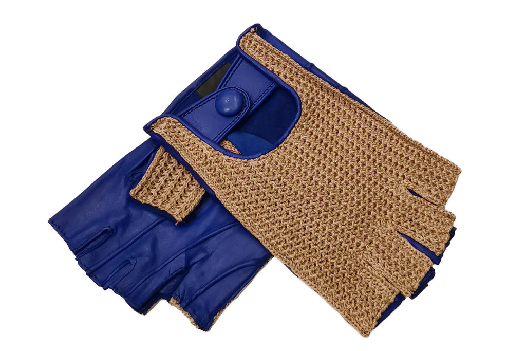 【ラスト1点！】メローラ メンズ手袋◆ナパレザー/ニット ドライビンググローブ◆ロイヤルブルー×ベージュ/ROYAL BLUExBEIGE 《アウトステッチ》