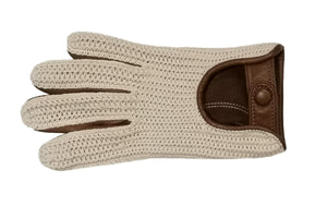 メローラ レディース手袋◇ナパレザー/ニットドライビンググローブ◇キャメル×ベージュ/CAMEL×BEIGE 《インステッチ》