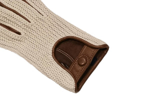 メローラ レディース手袋◇ナパレザー/ニットドライビンググローブ◇キャメル×ベージュ/CAMEL×BEIGE 《インステッチ》