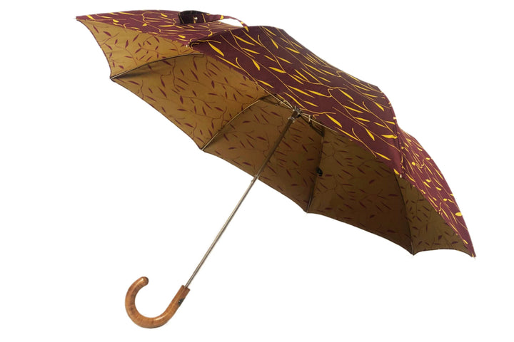 マリアフランチェスコ 折りたたみ傘 (ボルドー木の葉模様×裏地イエロー) MAPLE