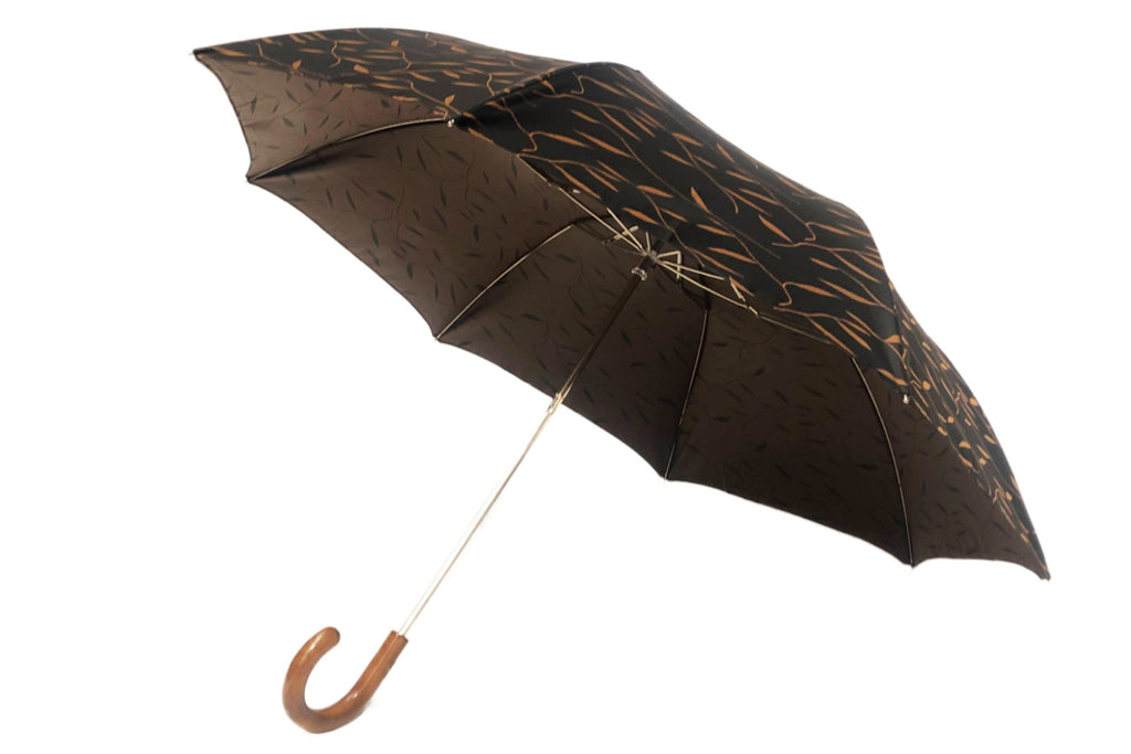 マリアフランチェスコ ◆ 折りたたみ傘 ◆ ダークブラウン×裏地ベージュ(木の葉模様) 《MAPLE》