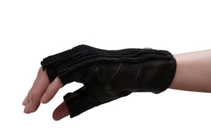 メローラ メンズ手袋◆ナパレザー/ニット ドライビンググローブ◆ダークブラウン×オフホワイト/MOROxIVORY 《指なしタイプ》
