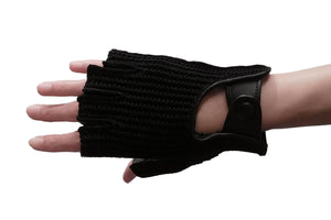 メローラ メンズ手袋◆ナパレザー/ニット ドライビンググローブ◆ダークブラウン×オフホワイト/MOROxIVORY 《指なしタイプ》