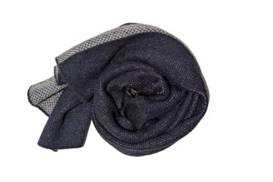 Opus マフラー ◆ ダブルフェイス ◆ ネイビー × ヘリンボーン (ホワイト)《カシミヤ》