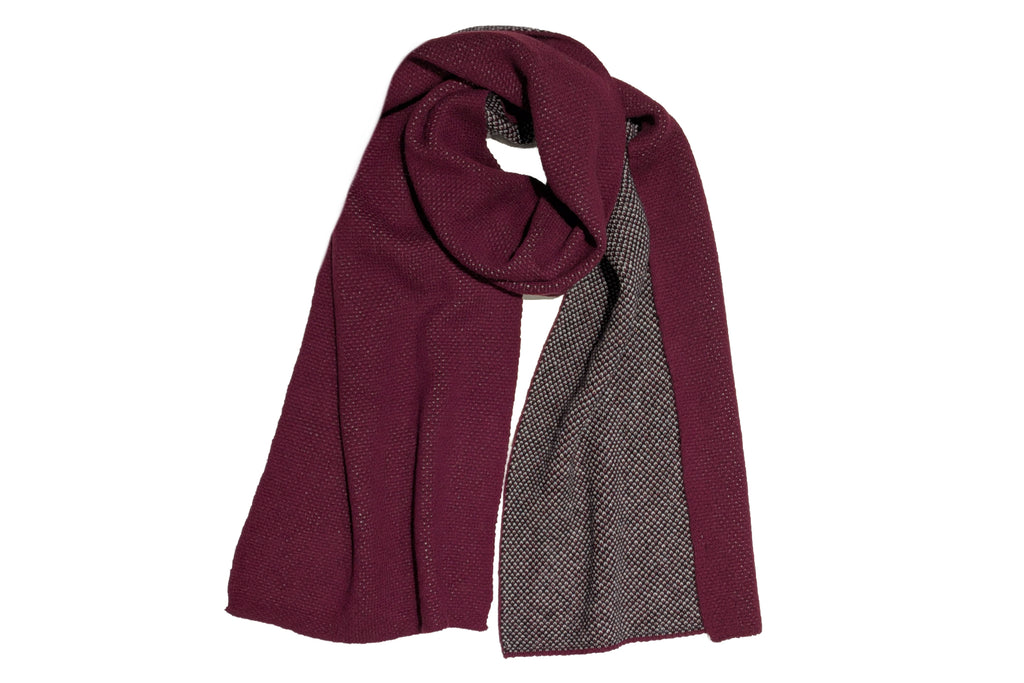 Opus マフラー ◆ ダブルフェイス ◆ ボルドー × ヘリンボーン《カシミヤ》