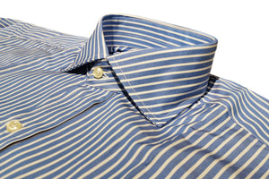 イルポルトーネ ドレスシャツ ◆ブルー × ストライプ◆ ブロード素材（100番手)《レギュラーフィット》【サイズ38(S)】