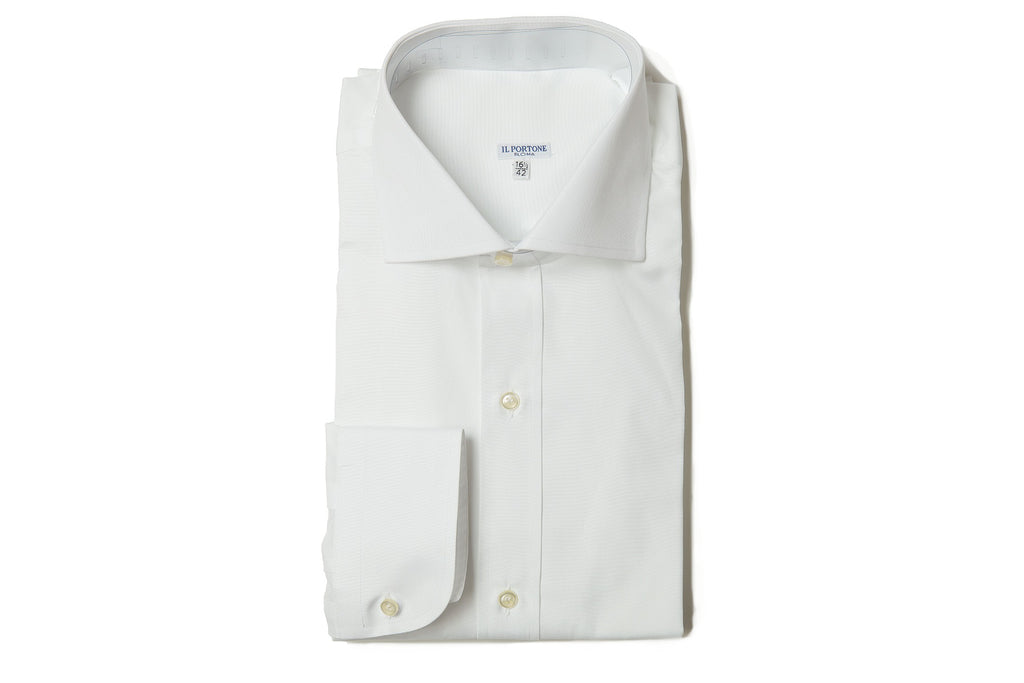 イルポルトーネ -First Model-／ Angera Pin Point (#100)  ホワイト ドレスシャツ レギュラーフィット【 サイズ42(XL) 】