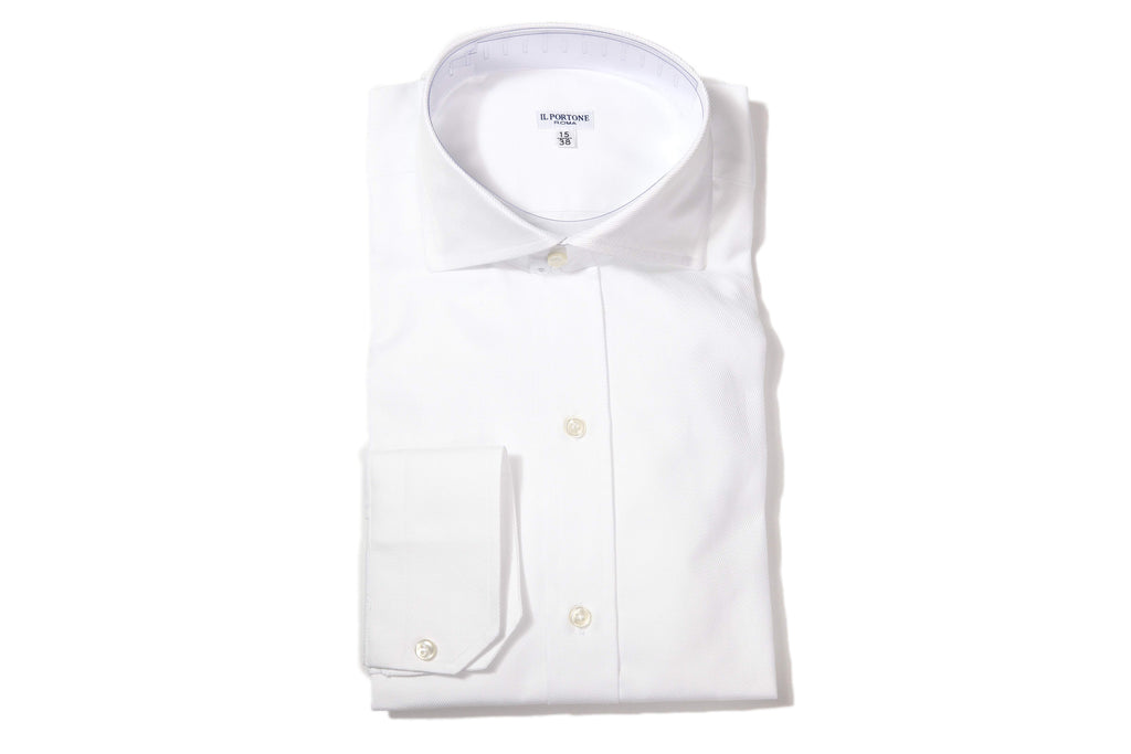イルポルトーネ ドレスシャツ ◆ホワイト◆ ツイル素材 4/4（100番手)《レギュラーフィット》