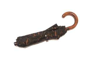 マリアフランチェスコ ◆ 折りたたみ傘 ◆ ダークブラウン×裏地ベージュ(木の葉模様) 《MAPLE》