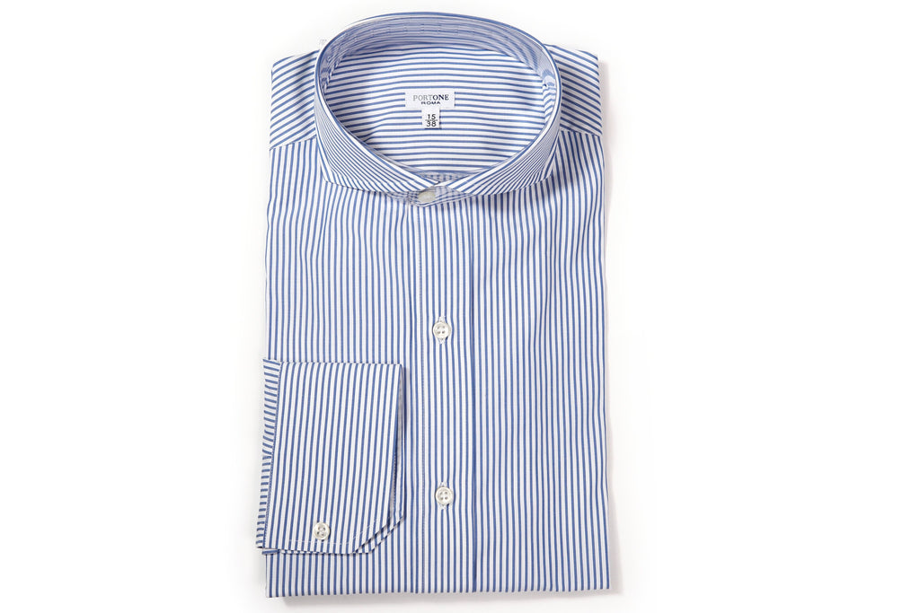 イルポルトーネ ドレスシャツ ◆ ブルー×ストライプ ◆ ブロード素材（120番手）《レギュラーフィット》