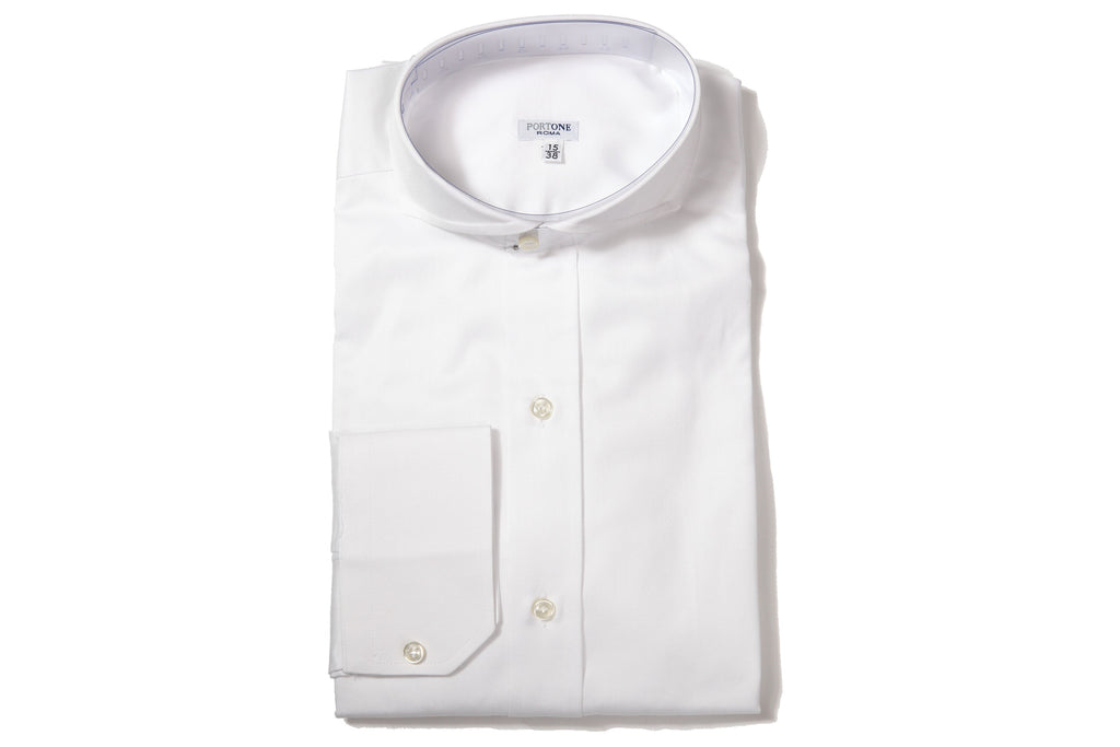 イルポルトーネ ドレスシャツ ◆ホワイト ◆ ツイル素材（100/70番手）《スリムフィット》【サイズ39(M)】