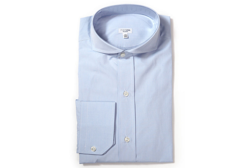 イルポルトーネ ドレスシャツ ◆ ライトブルー ◆ ブロード素材（120/100番手）《スリムフィット》【 サイズ37(XS) 】